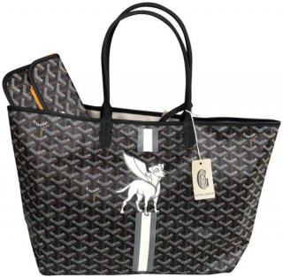 limited edition st louis pm super dog stripe top handle black coated canvas and leather tote