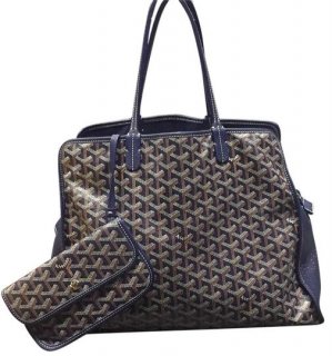 sac hardy blue goyardine coated canvas with leather straps tote