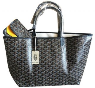 classic chevron st louis pm black coated canvas and leather tote