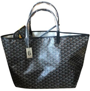 classic chevron st louis gm black coated canvas and leather tote