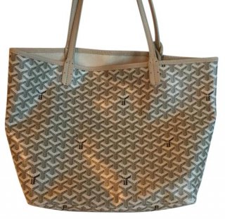 beige white coated canvas and leather tote