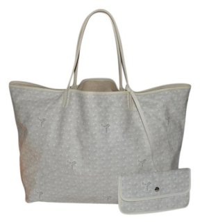 saint louis gm white and gray monogram canvas leather tote