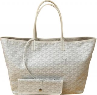 classic chevron st louis pm coated canvas and white leather tote