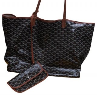 st louis pm tan and black coated canvas leather tote