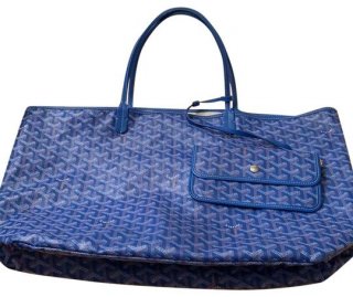 st louis gm cobalt goyardine coated canvas with leather trim and straps tote