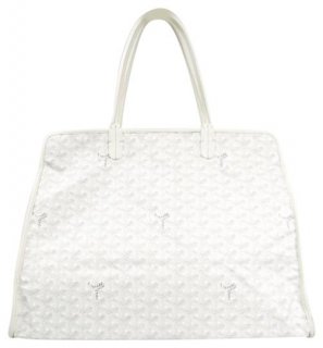 bag le chic du chien hardy pm white leather canvas tote