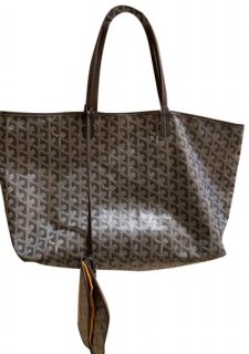 monogram dark gray with white accents leather and canvas tote
