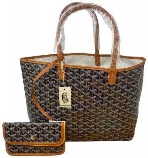 st louis pm with brown trim black coated canvas tote