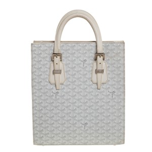 white goyardine coated canvas and leather comores pm tote